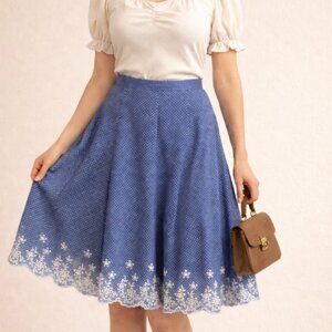 Women's summer skirt size 8/10 blue embroidered boho cottage core